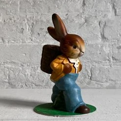 Ino Schaller Papier Mâché Walking Bunny Basket With Blue Pants