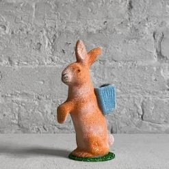 Ino Schaller Art & Objects Small Papier-Mâché Beaded Standing Glitter Bunny In Orange