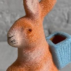 Ino Schaller Art & Objects Small Papier-Mâché Beaded Standing Glitter Bunny In Orange