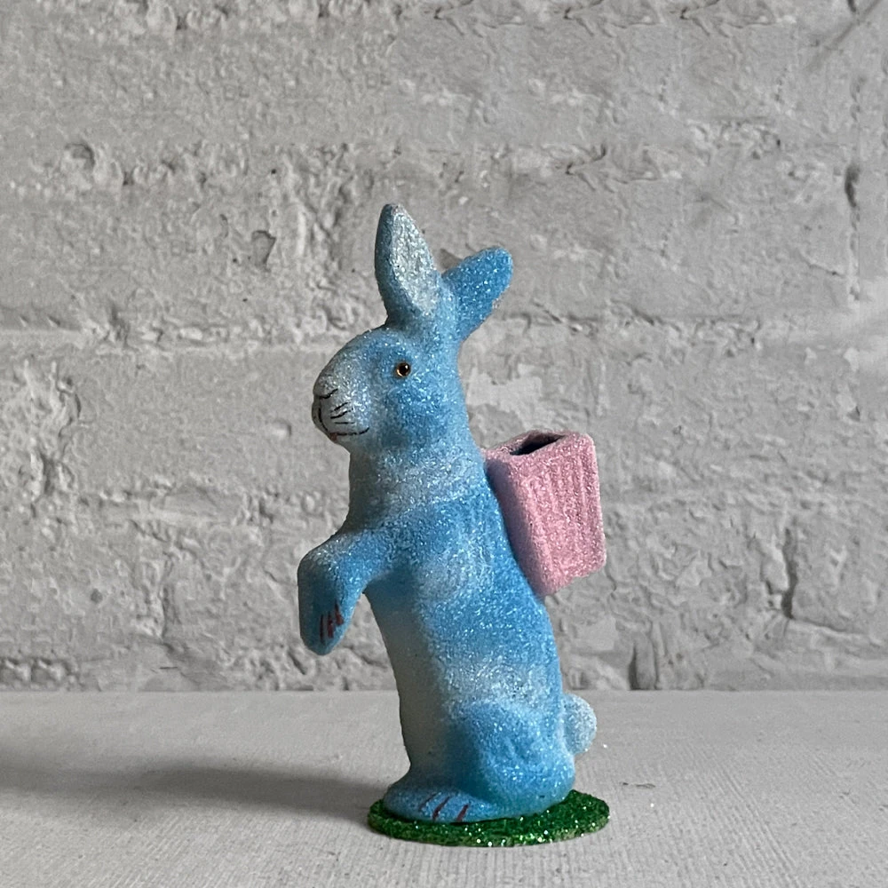 Ino Schaller Small Papier-Mâché Beaded Standing Glitter Bunny In Blue 3 Ino Schaller Small Papier-Mâché Beaded Standing Glitter Bunny In Blue