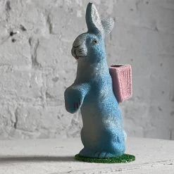 Ino Schaller Small Papier-Mâché Beaded Standing Glitter Bunny In Blue 9 Ino Schaller Small Papier-Mâché Beaded Standing Glitter Bunny In Blue