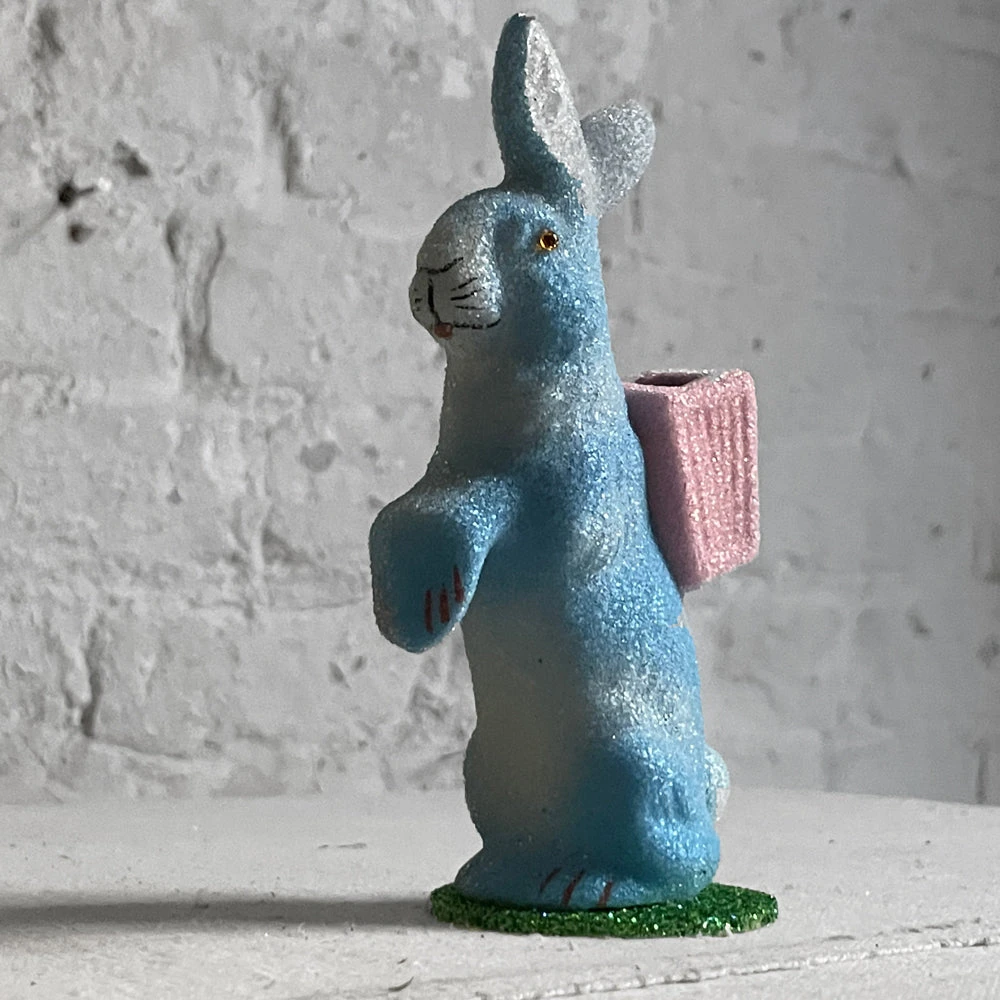 Ino Schaller Small Papier-Mâché Beaded Standing Glitter Bunny In Blue 6 Ino Schaller Small Papier-Mâché Beaded Standing Glitter Bunny In Blue