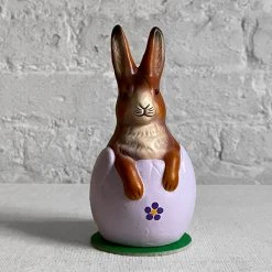 Ino Schaller Papier Mâché Bunny In Lavender Egg With Flowers Art & Objects