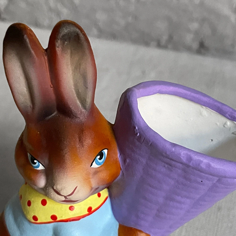 Ino Schaller Papier Mâché Bunny With Purple Basket 4 Ino Schaller Papier Mâché Bunny With Purple Basket