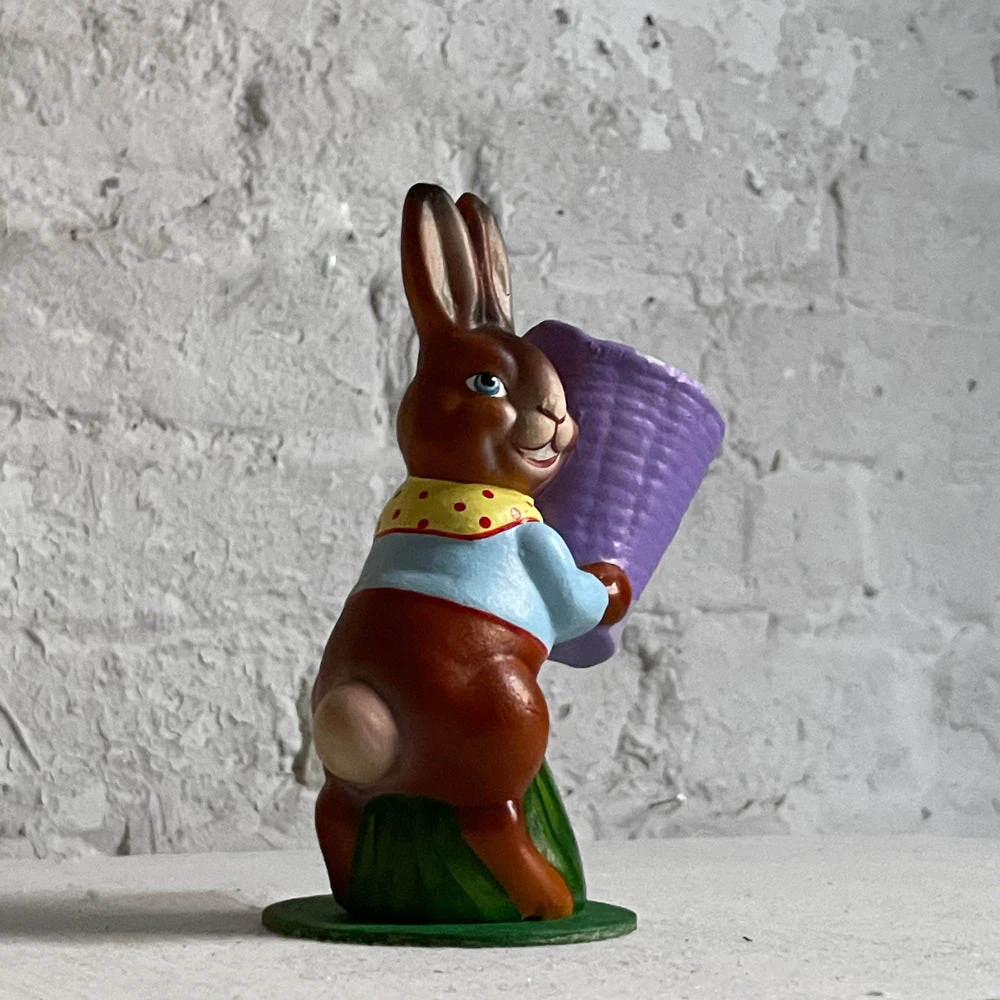 Ino Schaller Papier Mâché Bunny With Purple Basket 5 Ino Schaller Papier Mâché Bunny With Purple Basket