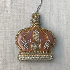 Tinker Tailor Pale Pink Velvet Crown Ornament With Crystals And Ermine Holiday
