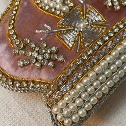 Tinker Tailor Pale Pink Velvet Crown Ornament With Crystals And Ermine Holiday