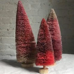 Cody Foster & Co. Holiday Set Of 3 Glitter Buri Trees In Red