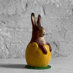 Ino Schaller Art & Objects Papier Mâché Brown Bunny In Yellow Egg