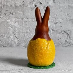Ino Schaller Art & Objects Papier Mâché Brown Bunny In Yellow Egg