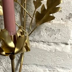Jess Wheeler Pair Of Oak Leaf Single Brass Candle Sconce