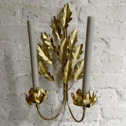 Candlestick Holders Jess Wheeler Pair Of Oak Leaf Double Brass Candle Sconce