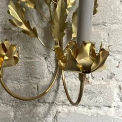 Candlestick Holders Jess Wheeler Pair Of Oak Leaf Double Brass Candle Sconce