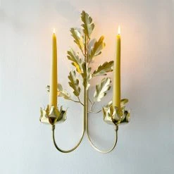 Candlestick Holders Jess Wheeler Pair Of Oak Leaf Double Brass Candle Sconce