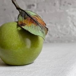 Penkridge Porcelain Granny Smith Apple With Twig & One Leaf