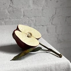 Penkridge Half Porcelain Red Apple With Twig & Leaf Ceramic & Porcelain Fruit