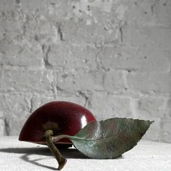 Penkridge Half Porcelain Red Apple With Twig & Leaf Ceramic & Porcelain Fruit