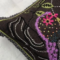 Nathalie Lete Embroidered Purple Owl Cushion Textiles & Rugs