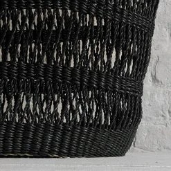 Savanna Large Beach Basket In Solid Black Art & Objects