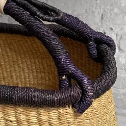 Savanna Round Basket With Short Handles In Natural With Black Rim Art & Objects