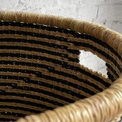 Savanna Laundry Basket With Lid In Black & Natural Stripe