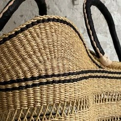 Art & Objects Savanna U-Shopper Open Weave Basket Bag In Black & Natural Stripes