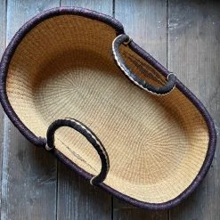 Art & Objects Savanna Moses Baby Bassinet Basket In Split Diamond With Blue Rim