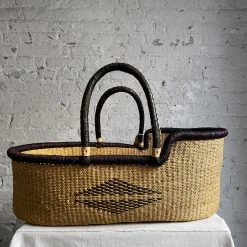 Art & Objects Savanna Moses Baby Bassinet Basket In Split Diamond With Blue Rim