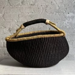Art & Objects Savanna Round Basket With Short Handles In Black With Natural Rim