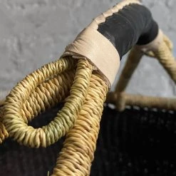 Art & Objects Savanna Round Basket With Short Handles In Black With Natural Rim