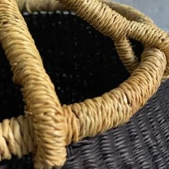 Art & Objects Savanna Round Basket With Short Handles In Black With Natural Rim