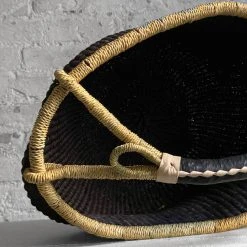 Art & Objects Savanna Round Basket With Short Handles In Black With Natural Rim