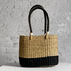 Art & Objects Savanna Rectangular Basket Bag With Short Handles And Black Base