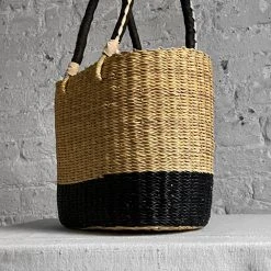 Art & Objects Savanna Rectangular Basket Bag With Short Handles And Black Base