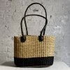 Savanna Rectangular Shoulder Basket Bag With Black Base And Short Rope Handle