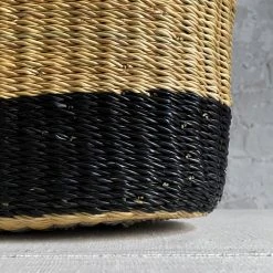 Savanna Rectangular Shoulder Basket Bag With Black Base And Short Rope Handle