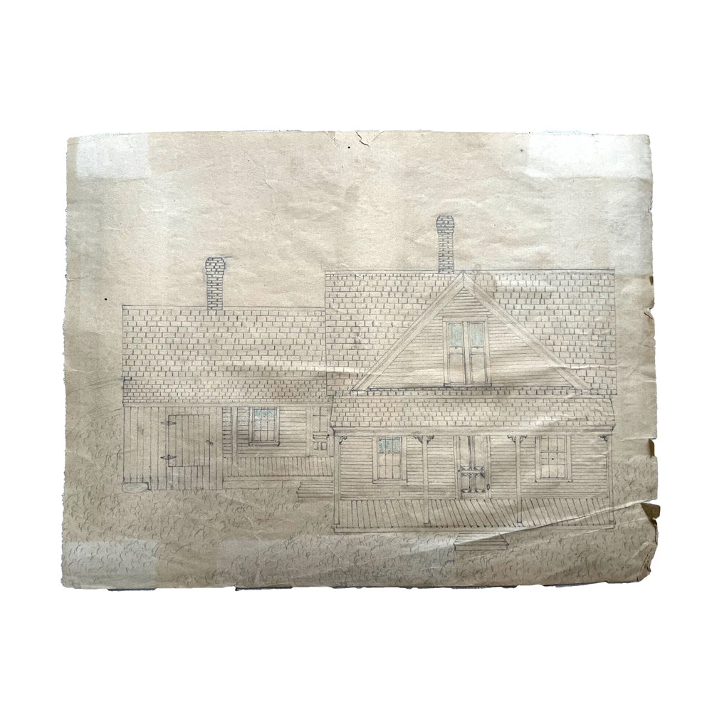 Vintage Art & Objects 19th Century Naive Architecture Rendering No. 1