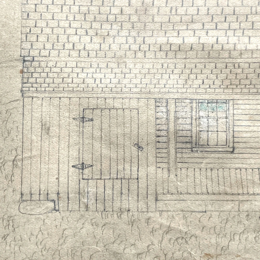 Vintage Art & Objects 19th Century Naive Architecture Rendering No. 1