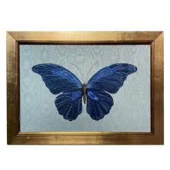 Art & Objects Hand Embroidered Blue Butterfly By Zara Merrick