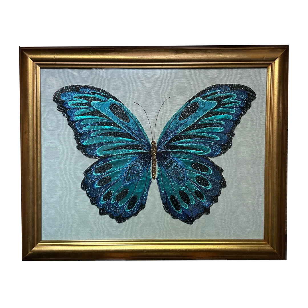 Hand Embroidered Turquoise Butterfly By Zara Merrick Art & Objects 3 Hand Embroidered Turquoise Butterfly By Zara Merrick Art & Objects
