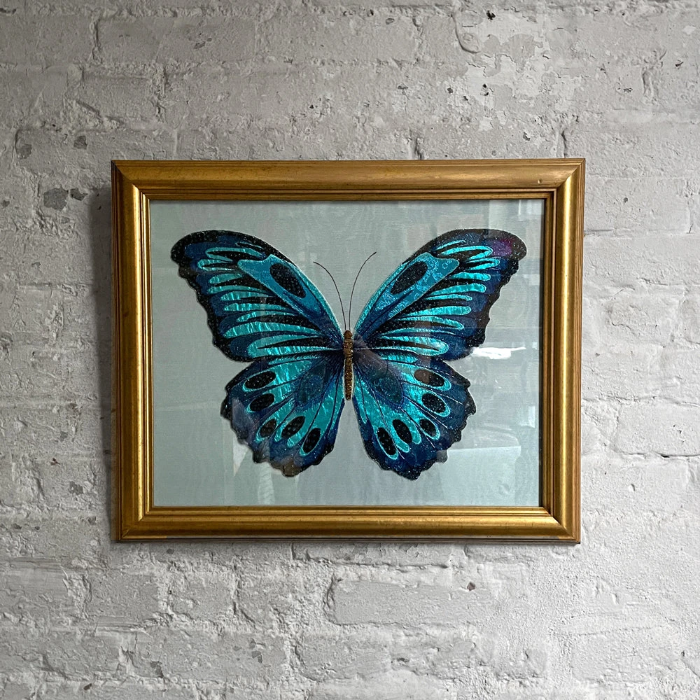Hand Embroidered Turquoise Butterfly By Zara Merrick Art & Objects 5 Hand Embroidered Turquoise Butterfly By Zara Merrick Art & Objects