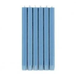 British Colour Standard Set Of 6 Candles In Medici Blue Candlestick Holders