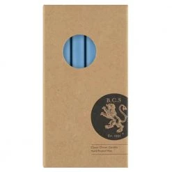 British Colour Standard Set Of 6 Candles In Medici Blue Candlestick Holders