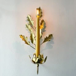 Jess Wheeler Pair Of Oak Leaf Single Brass Candle Sconce