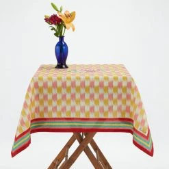 Dining & Tabletop Lisa Corti Panel In Veranda Design Gold Peach Linen 110 X 110cm