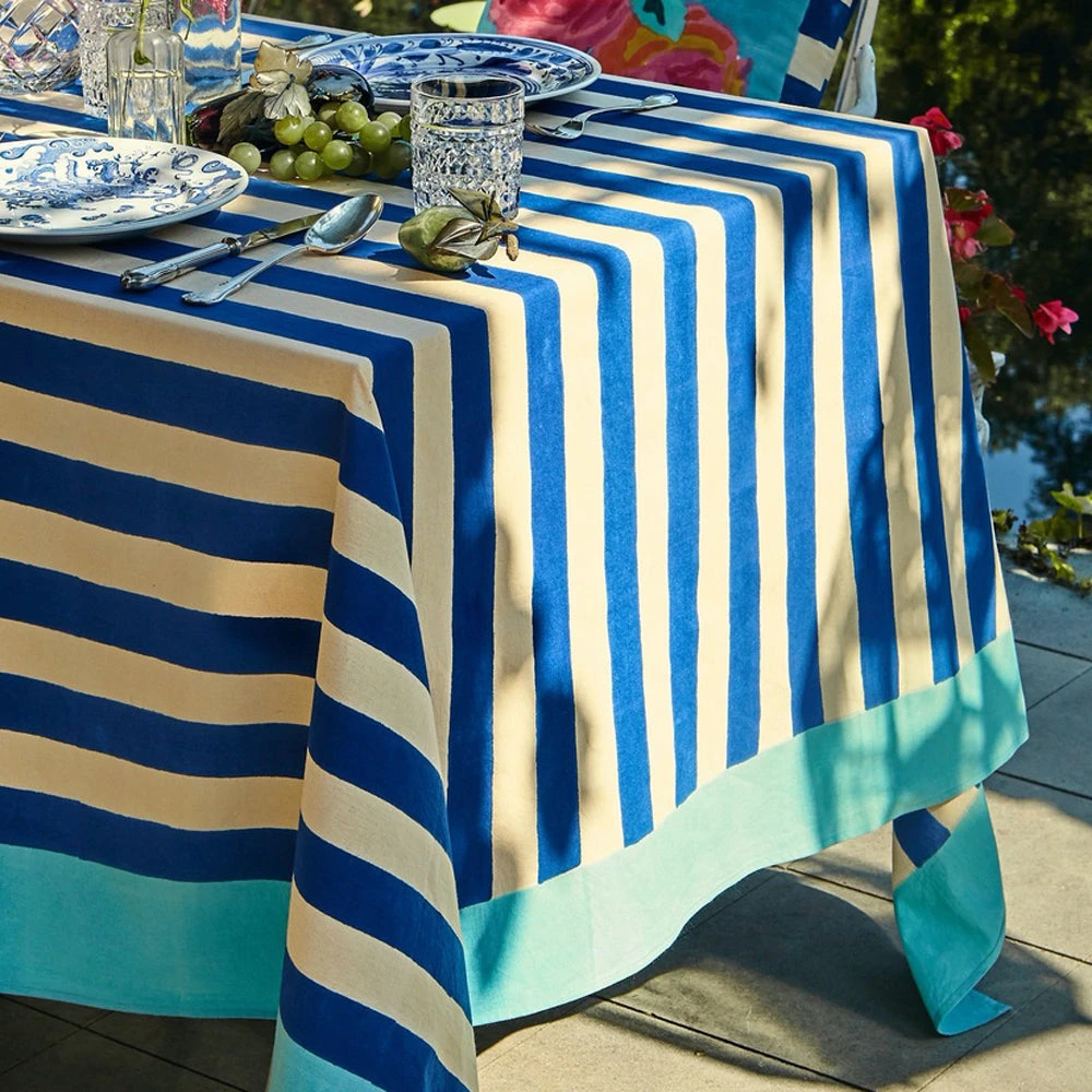 Lisa Corti Panel In Nizam Stripes Blue Natural 110 X 110cm Dining & Tabletop 4 Lisa Corti Panel In Nizam Stripes Blue Natural 110 X 110cm Dining & Tabletop