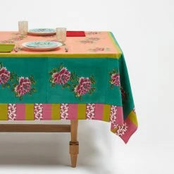 Lisa Corti Panel In Ortensia Peach Emerald Cotton Muslin 220 X 220cm Dining & Tabletop