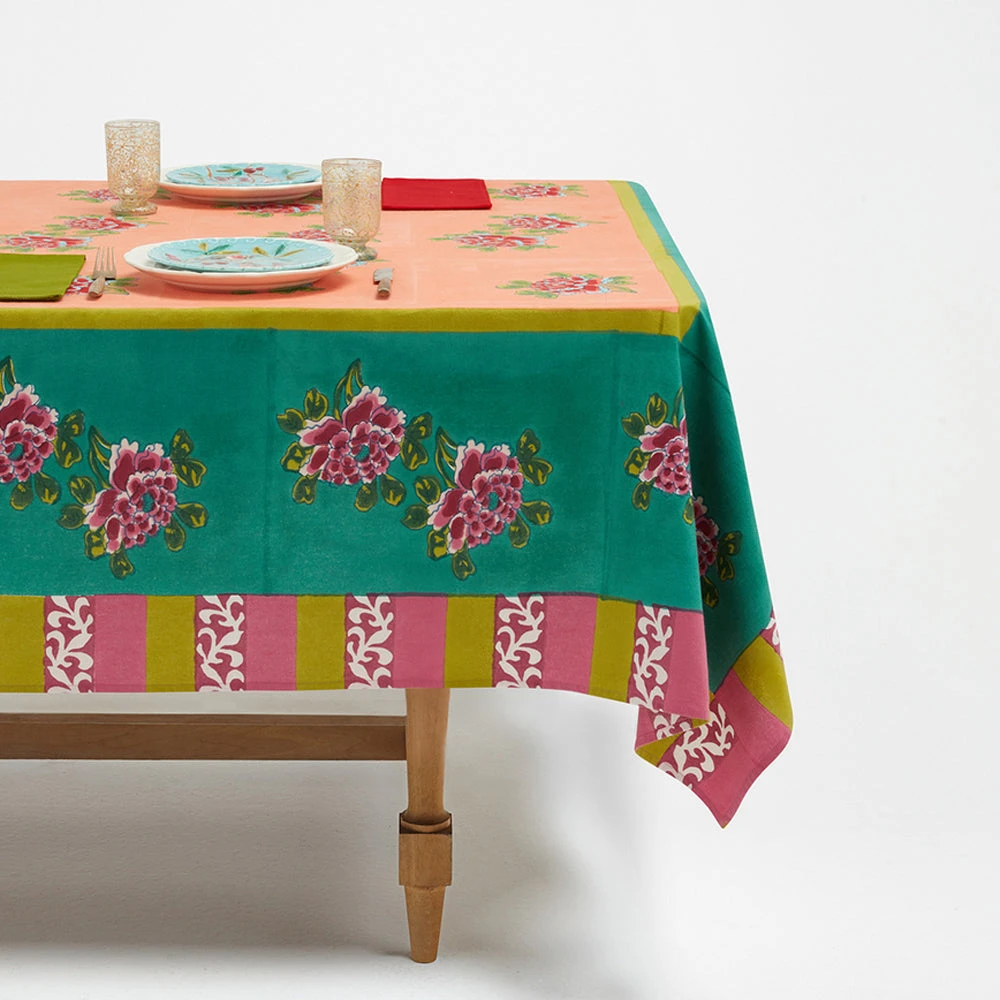 Lisa Corti Panel In Ortensia Peach Emerald Cotton Muslin 220 X 220cm Dining & Tabletop 4 Lisa Corti Panel In Ortensia Peach Emerald Cotton Muslin 220 X 220cm Dining & Tabletop